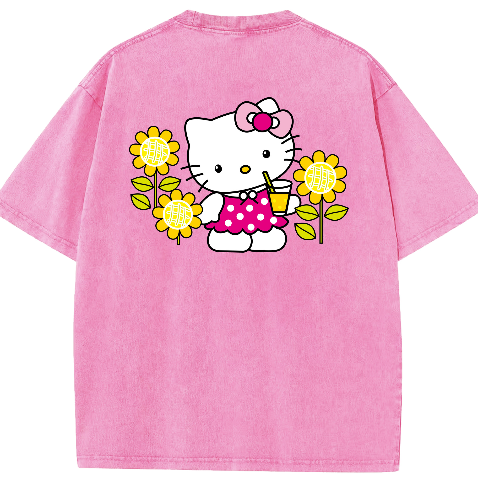 （画像用） Hello Kitty ハローキティ 綿100% ヴィンテージ風 半袖Tシャツ（背面プリント）